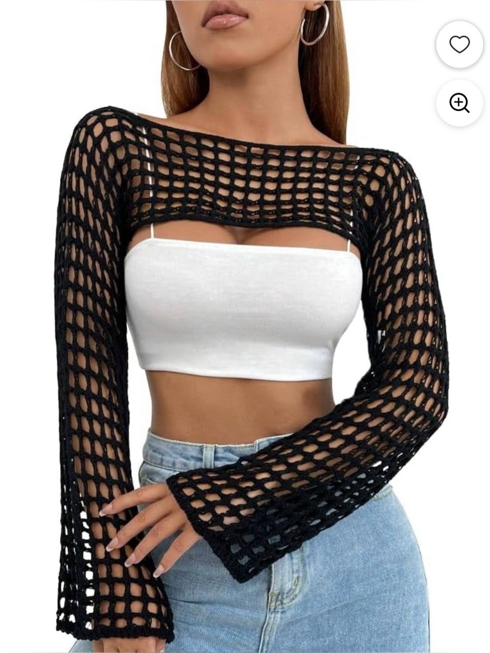 Cider Black Crochet Long-Sleeve Crop Shrug
